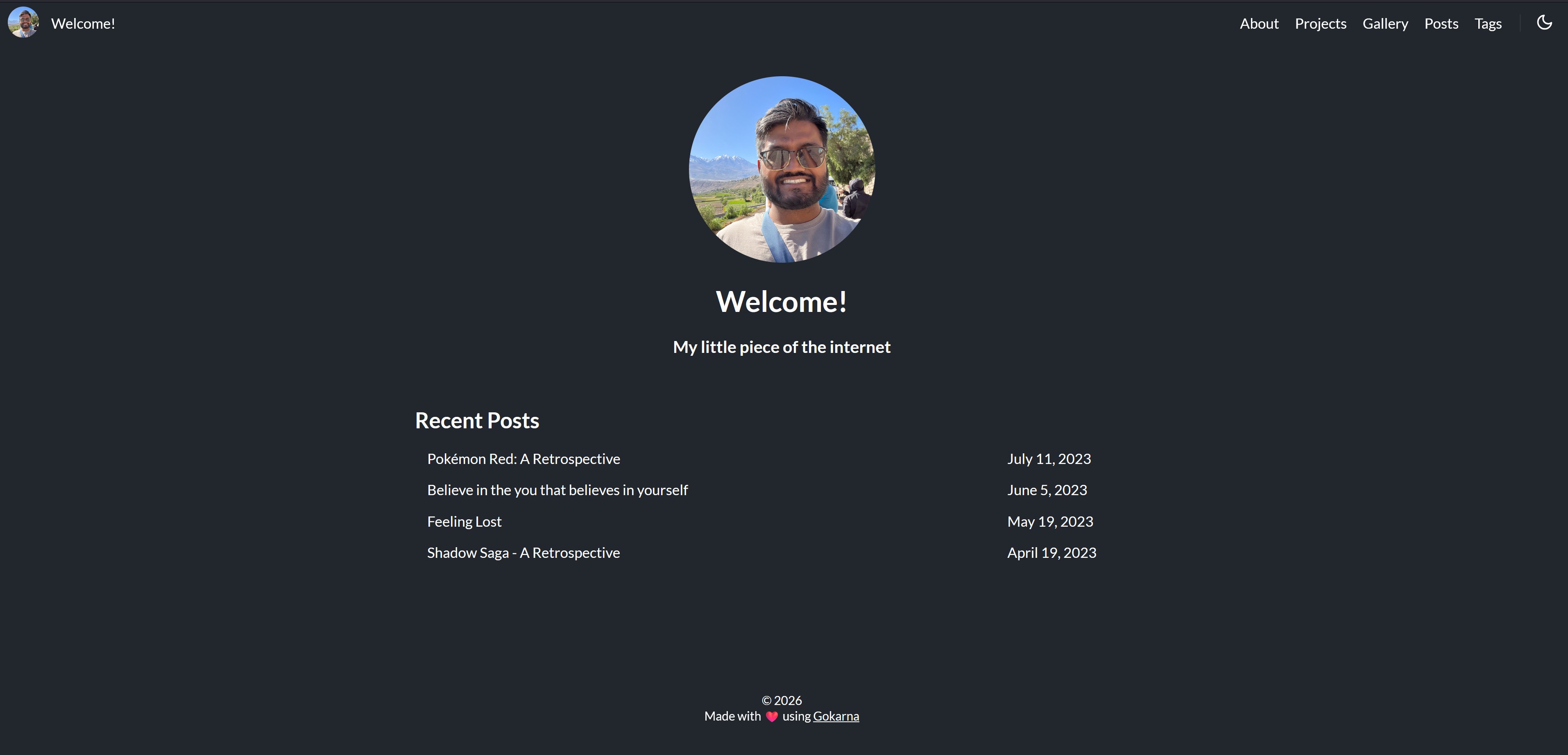 My site using the gokarna theme